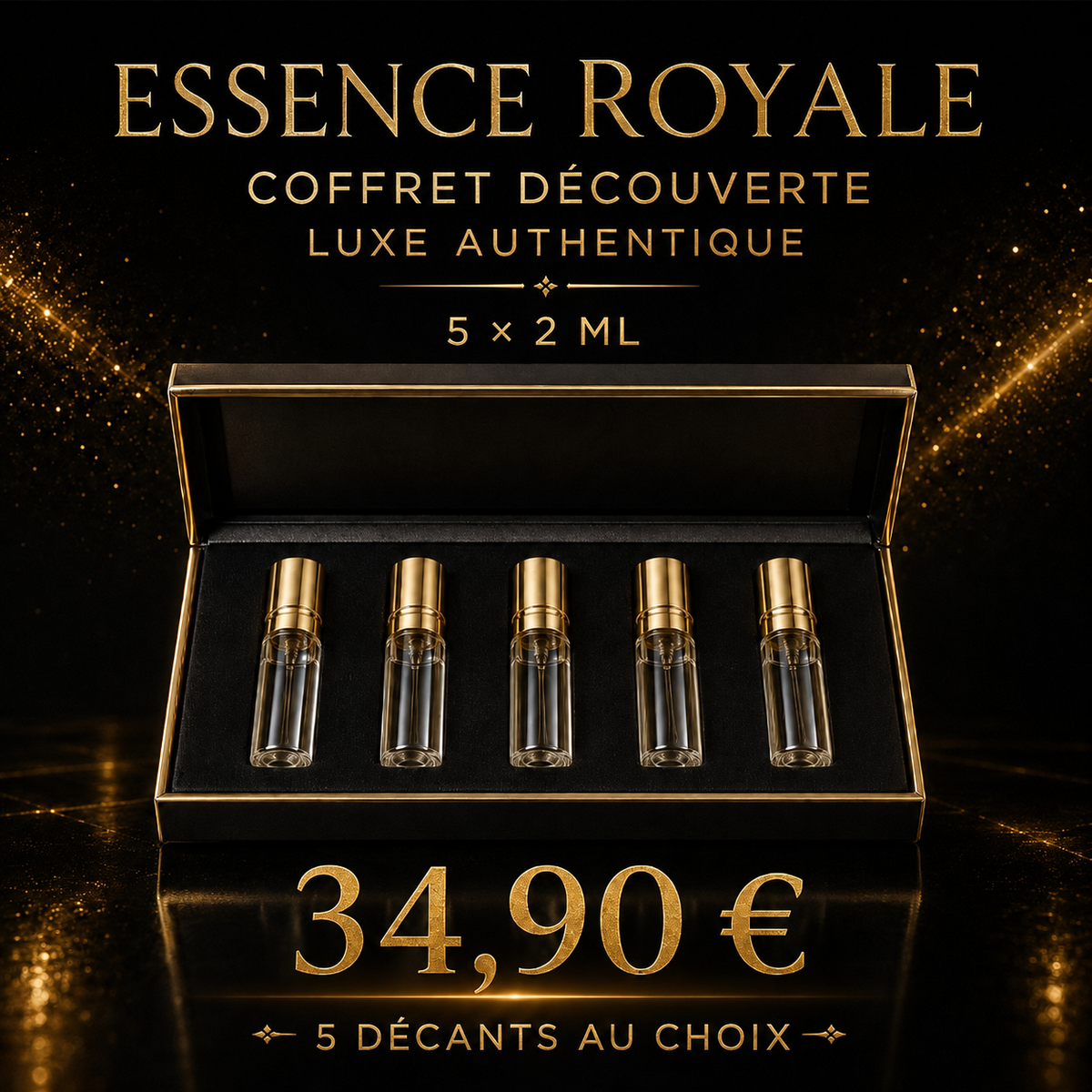 Coffret découverte luxe avec cinq décants authentiques de 2 ml