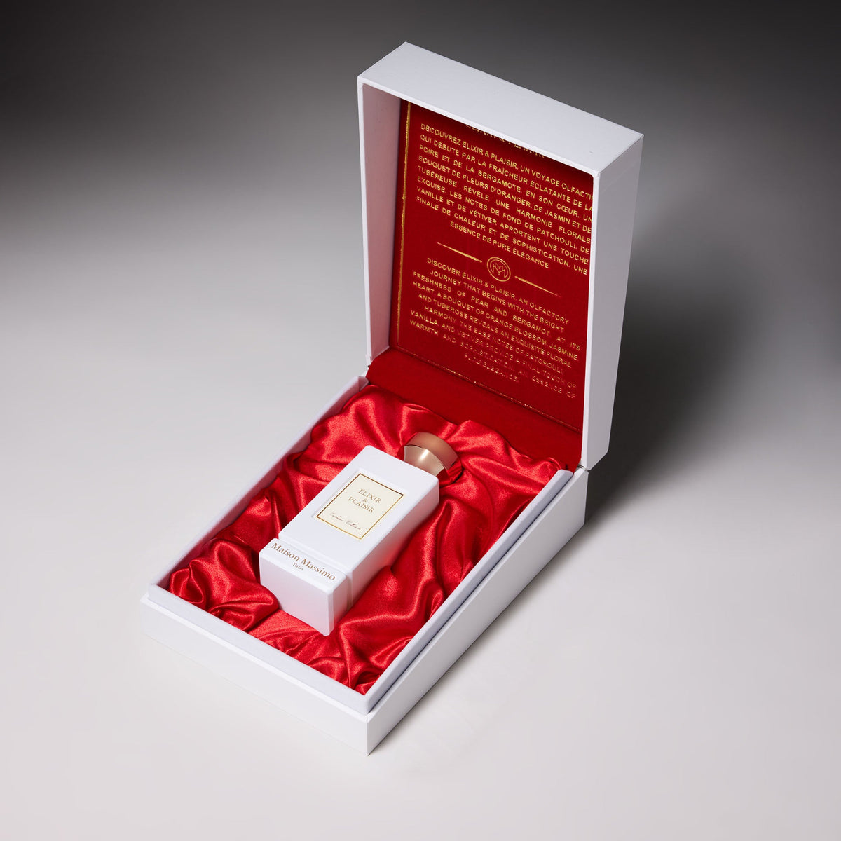Élixir & Plaisir Maison Massimo présenté dans son coffret ouvert