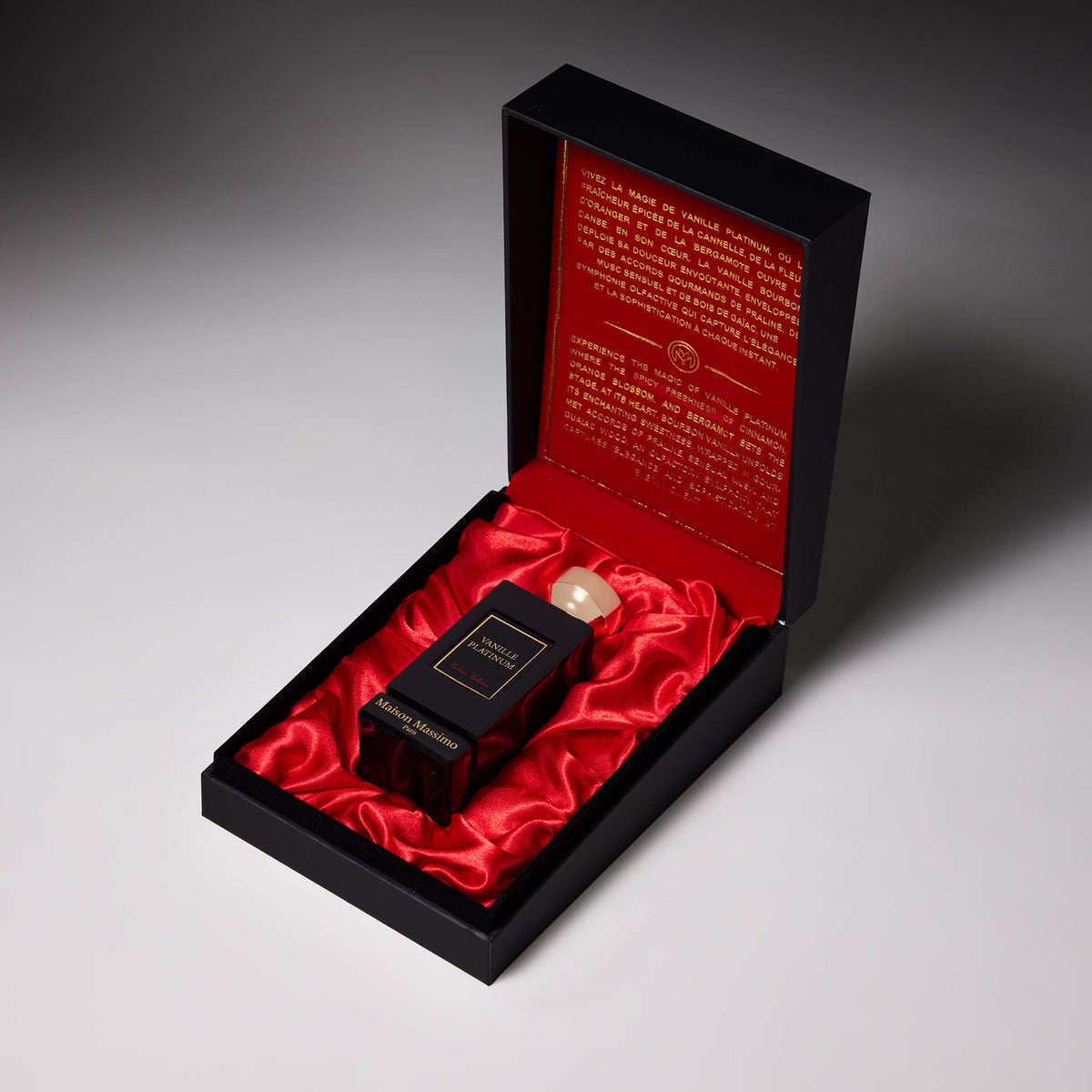 Vanille Platinium Maison Massimo dans son coffret ouvert