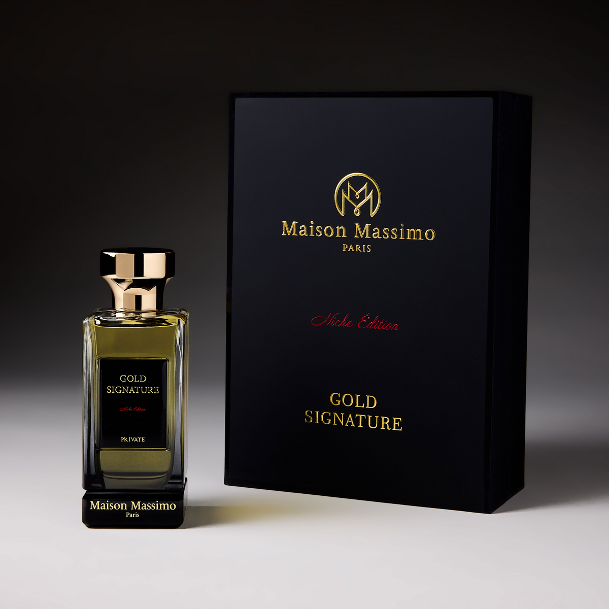 Flacon Gold Signature Maison Massimo avec son coffret noir